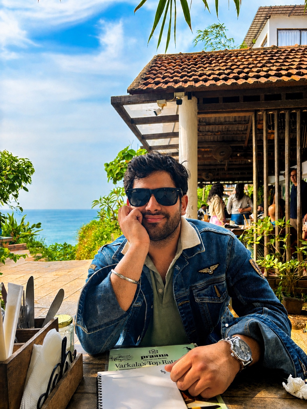 Gagandeep Bhatia at a cliffside cafe in Varkala